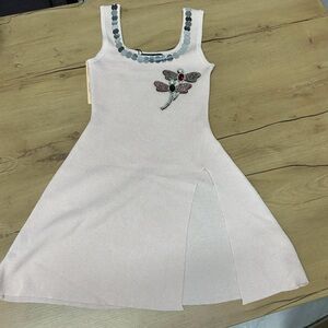 Miu Miu Cream Mini Dress with Dragonfly Detail